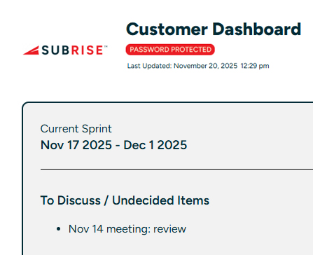 subrise customer dashboard advisory